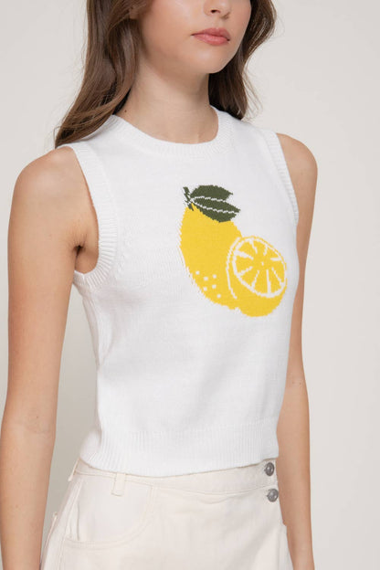 Sleeveless Round Neck Jacquard Sweater Top - Uniquely Claudia Boutique