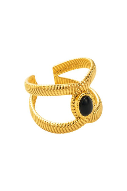 Stainless Steel Gem Layered Cross Adjustable Ring | Uniquely Claudia Boutique 