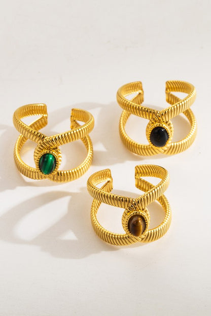 Stainless Steel Gem Layered Cross Adjustable Ring | Uniquely Claudia Boutique 