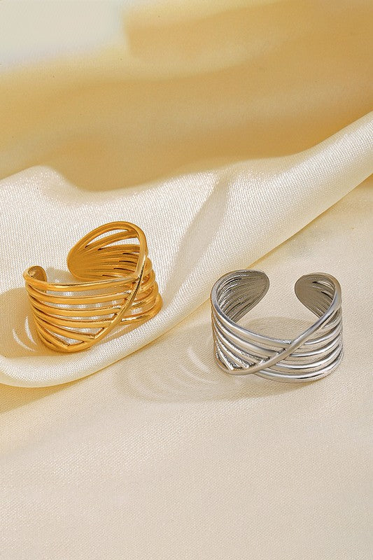 Stainless Steel Multi Row Cross Open Ring | Uniquely Claudia 