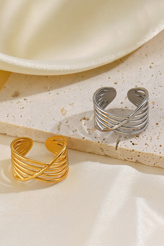Stainless Steel Multi Row Cross Open Ring | Uniquely Claudia 