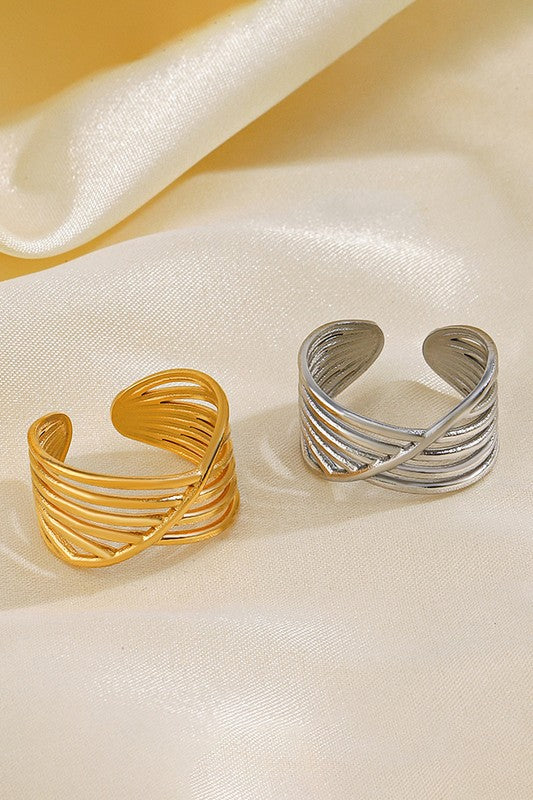 Stainless Steel Multi Row Cross Open Ring | Uniquely Claudia 