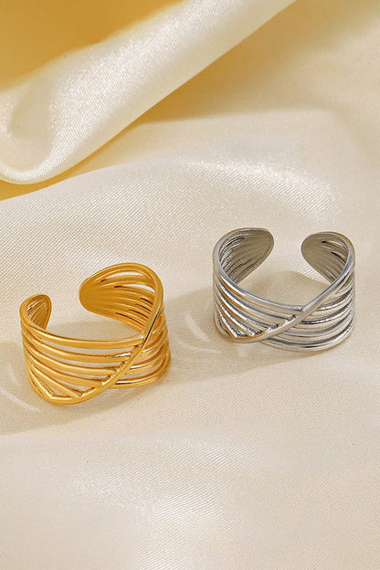 Stainless Steel Multi Row Cross Open Ring | Uniquely Claudia 