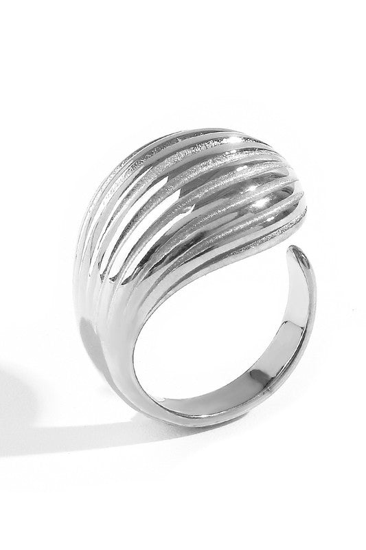 Stainless Steel Striped Statement Adjustable Ring | Uniquely Claudia 