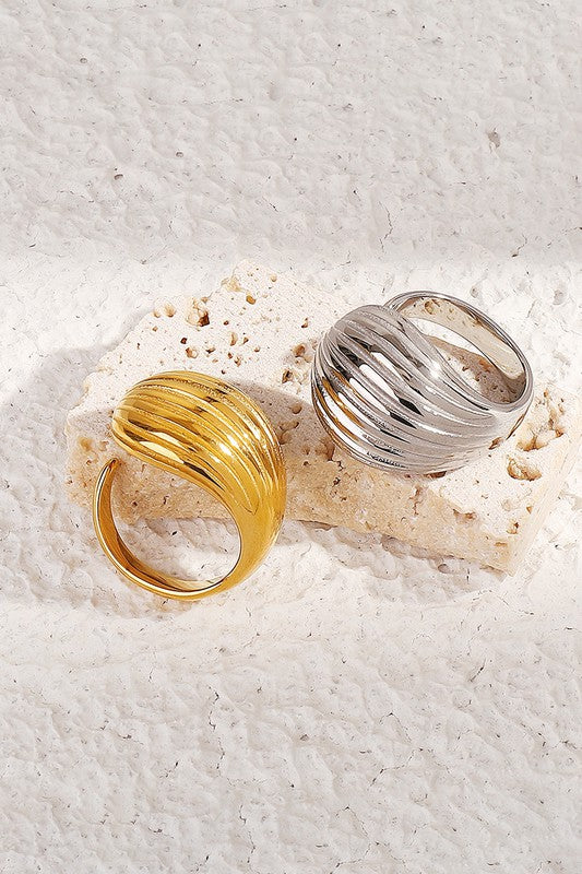 Stainless Steel Striped Statement Adjustable Ring | Uniquely Claudia 