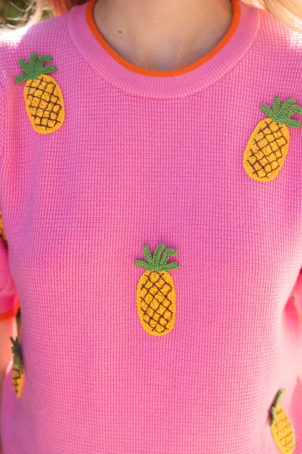 Sunny Pineapple Puff Sleeve Knit Top