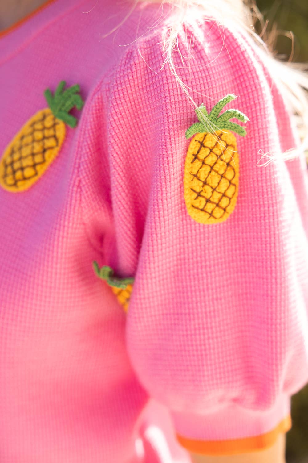 Sunny Pineapple Puff Sleeve Knit Top