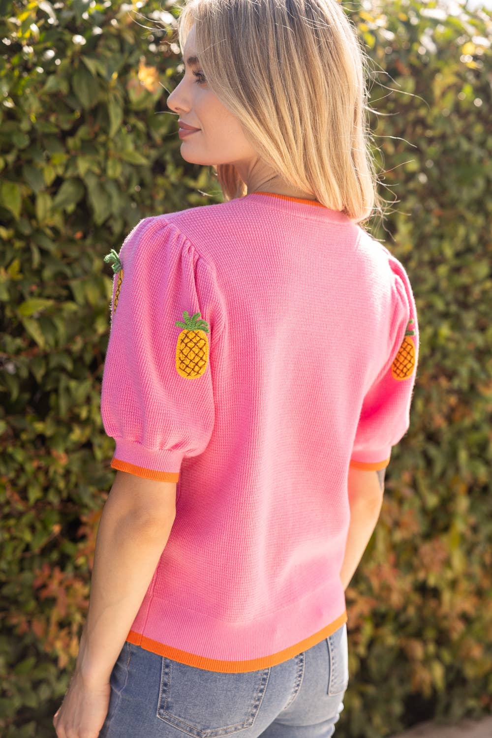 Sunny Pineapple Puff Sleeve Knit Top