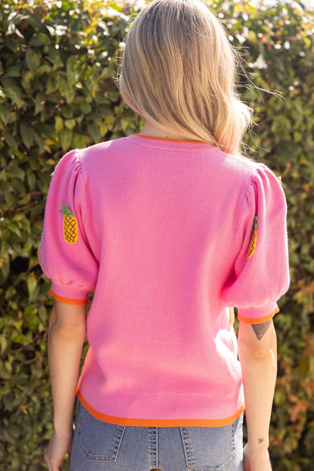 Sunny Pineapple Puff Sleeve Knit Top