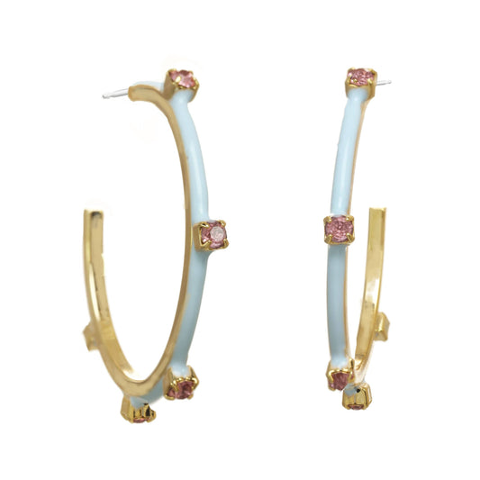 TOVA Everly Light Blue/Light Rose Enamel Hoops
