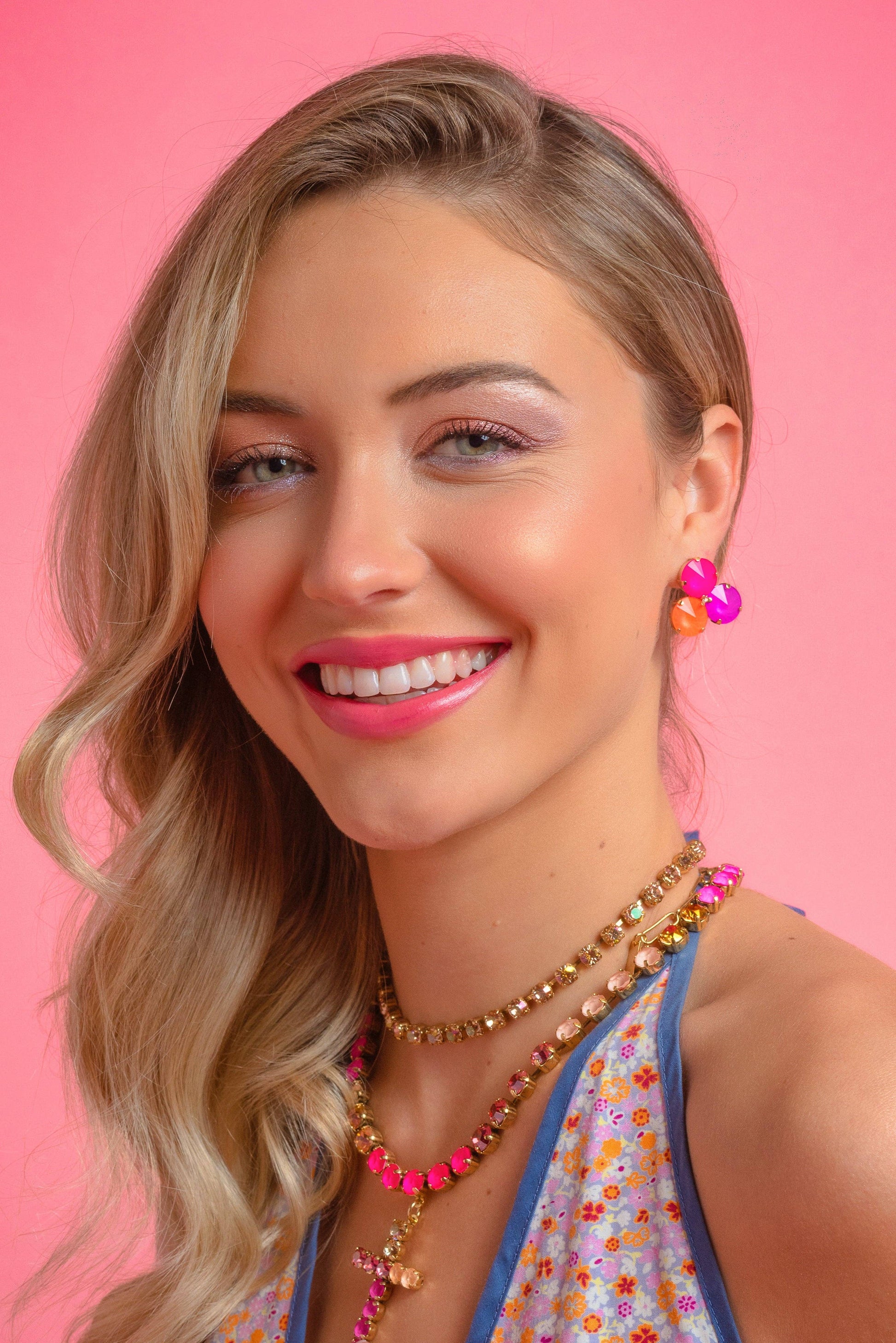 TOVA Reya Neon Three Stone Earrings