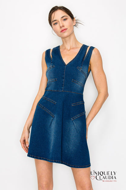 Tabitha Cut Out Slit Straps Denim Mini Dress | Uniquely Claudia Boutique 