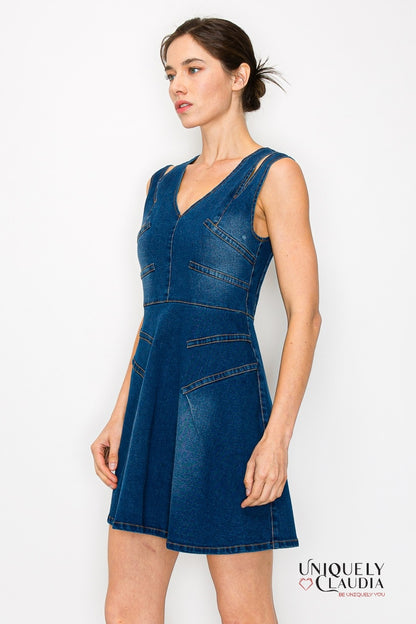 Tabitha Cut Out Slit Straps Denim Mini Dress | Uniquely Claudia Boutique 