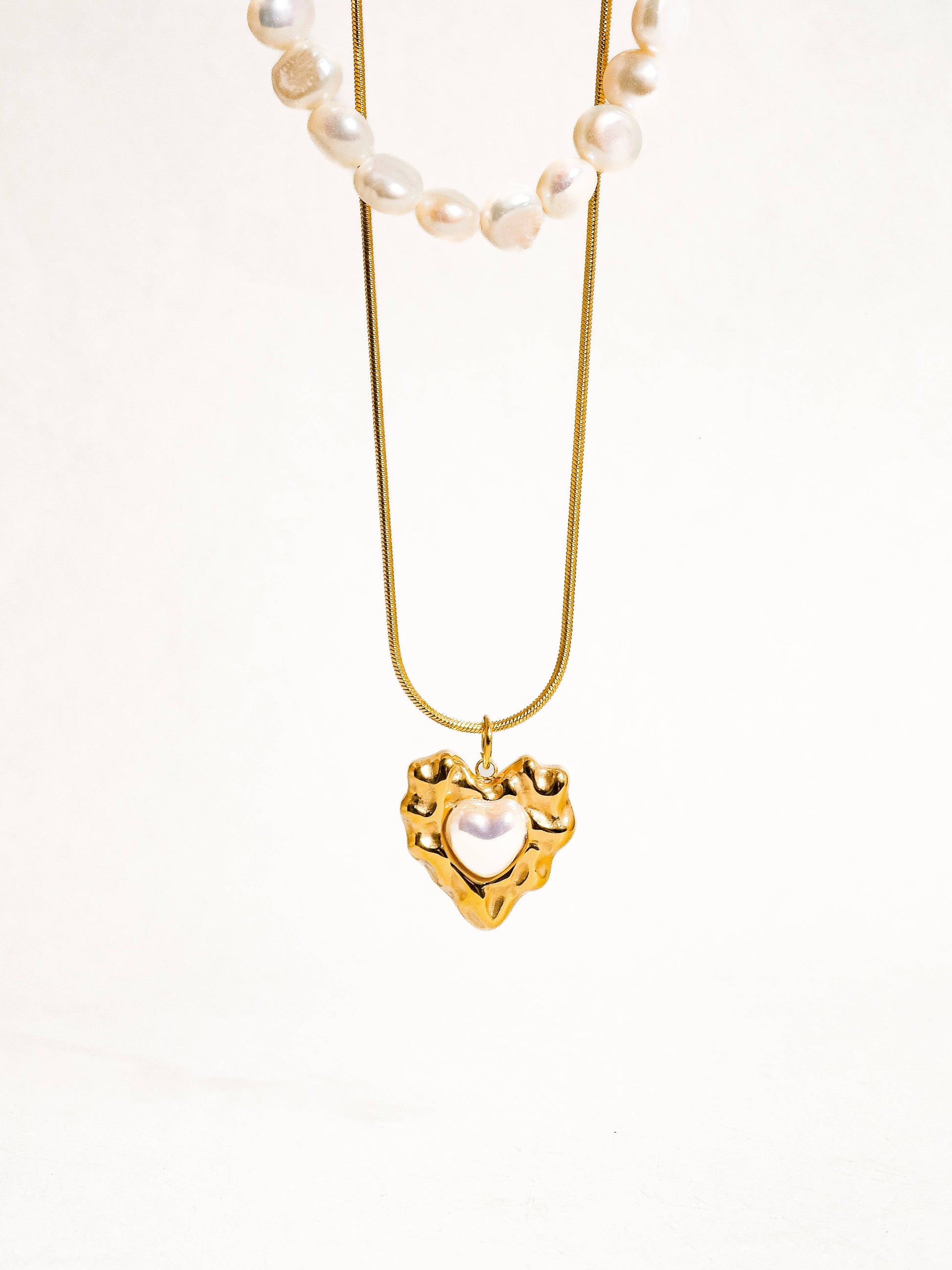 Taliana 18K Gold Non-Tarnish Layered Pearl Heart Necklace - Uniquely Claudia Boutique