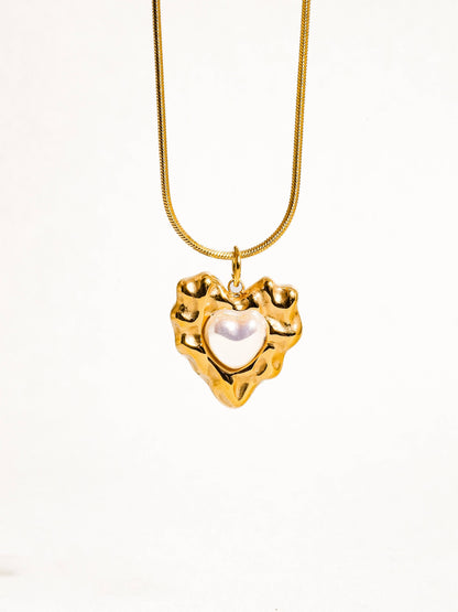 Taliana 18K Gold Non-Tarnish Layered Pearl Heart Necklace - Uniquely Claudia Boutique