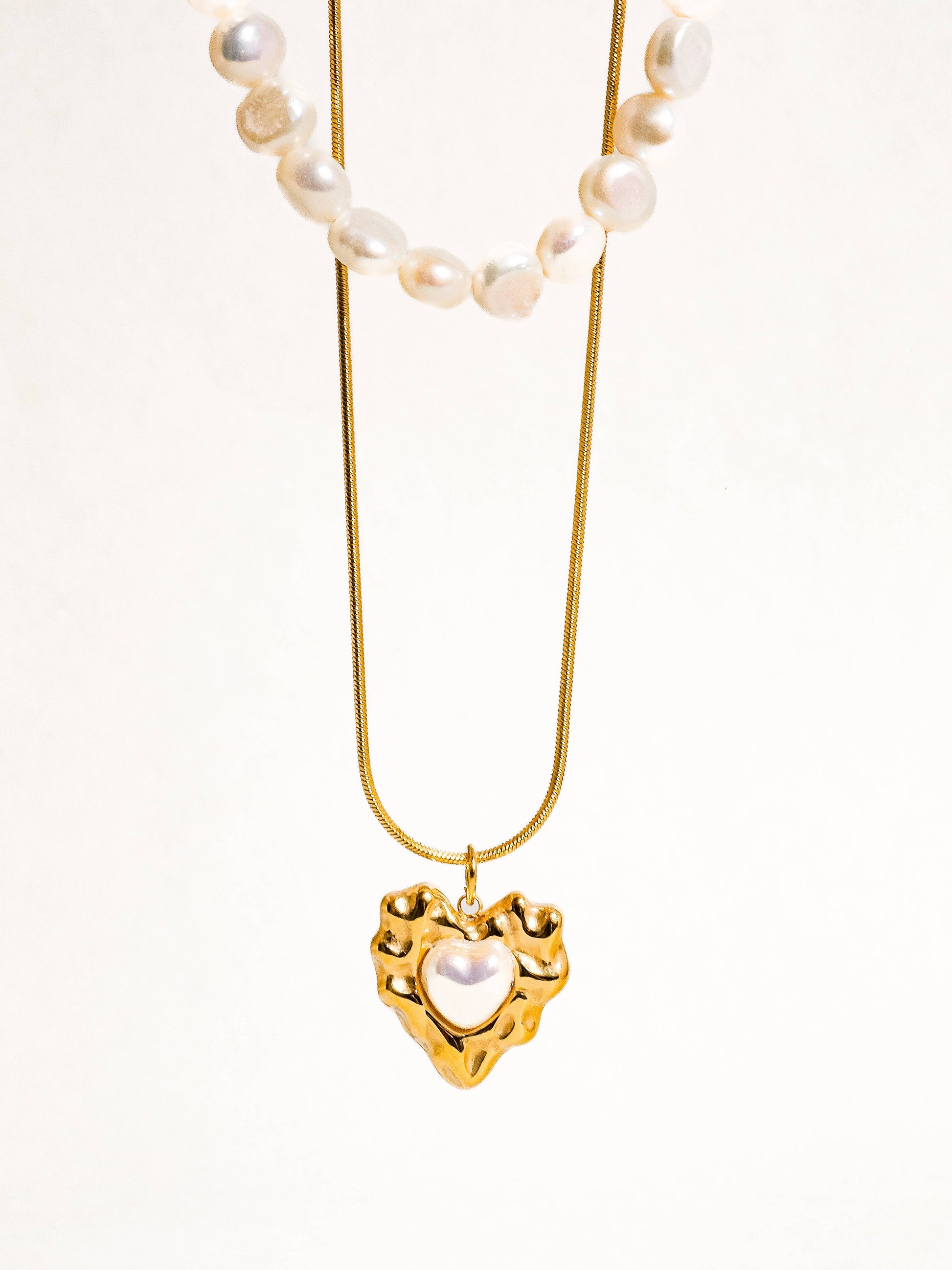 Taliana 18K Gold Non-Tarnish Layered Pearl Heart Necklace - Uniquely Claudia Boutique
