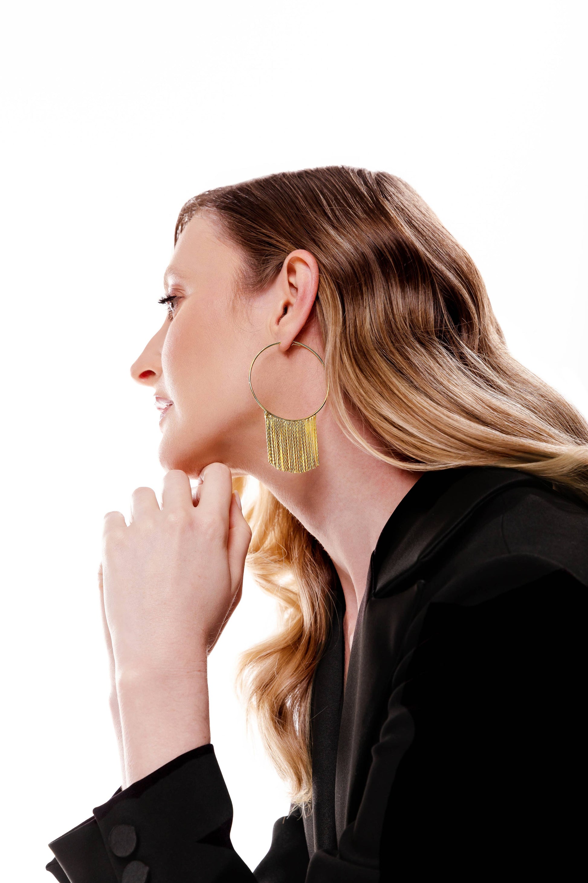 Tassel Fringe 18k Gold-Plated Hoop Earrings | Uniquely Claudia Boutique