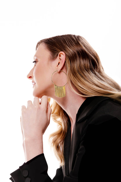 Tassel Fringe 18k Gold-Plated Hoop Earrings | Uniquely Claudia Boutique