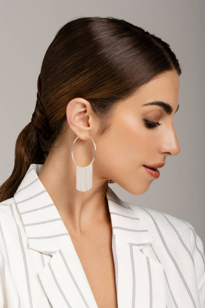 Tassel Fringe Silver Hoop Earrings | Uniquely Claudia Boutique