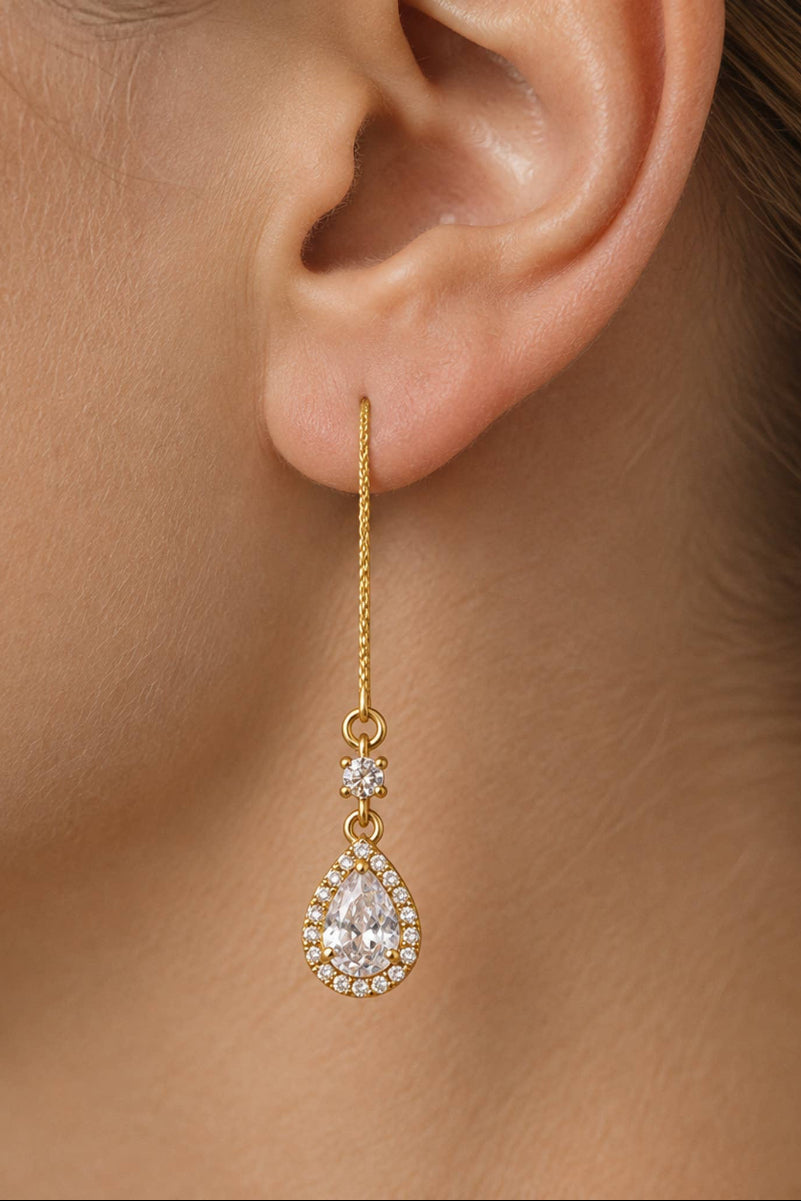 Cubic Zirconia Teardrop Tassel Earrings - Uniquely Claudia Boutique