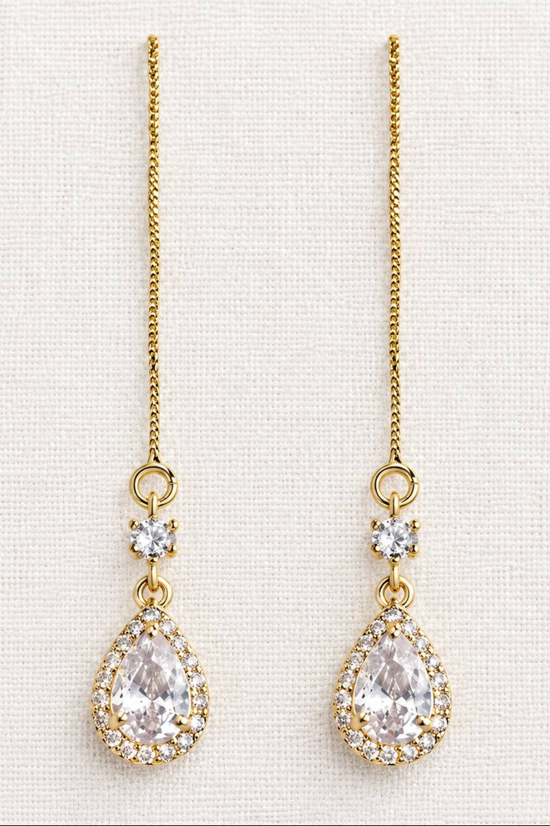 Cubic Zirconia Teardrop Tassel Earrings - Uniquely Claudia Boutique