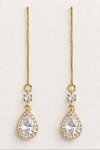 Cubic Zirconia Teardrop Tassel Earrings - Uniquely Claudia Boutique