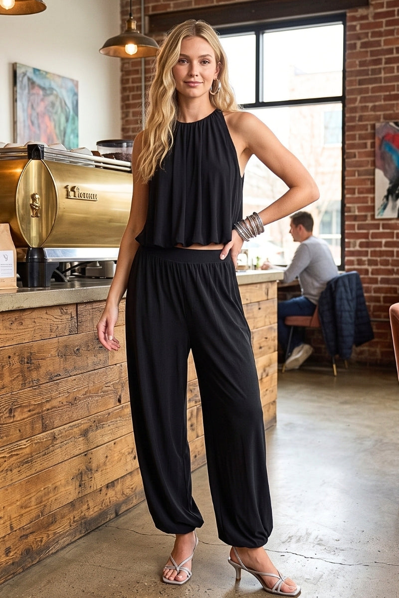 Terrilyn Bubble Hem Sleeveless Top & Jogger Set