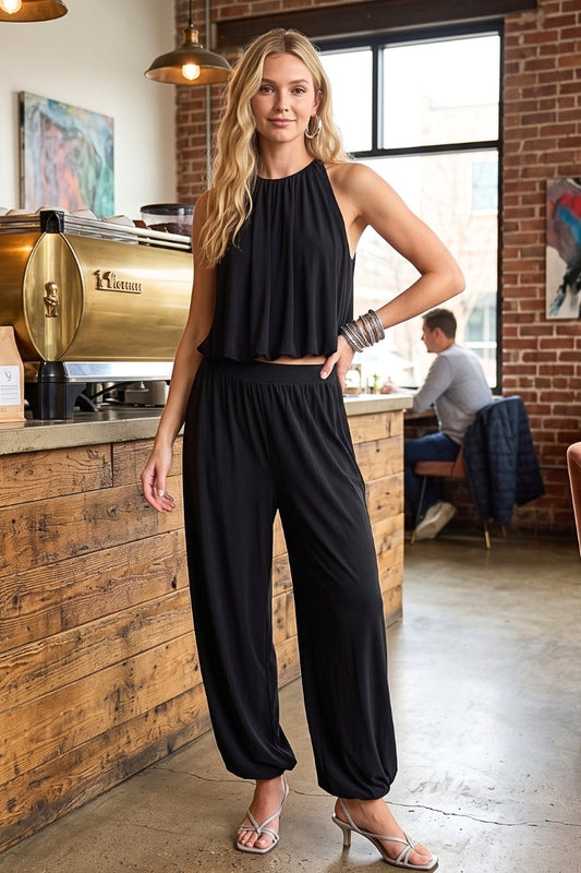 Terrilyn Bubble Hem Sleeveless Top & Jogger Set