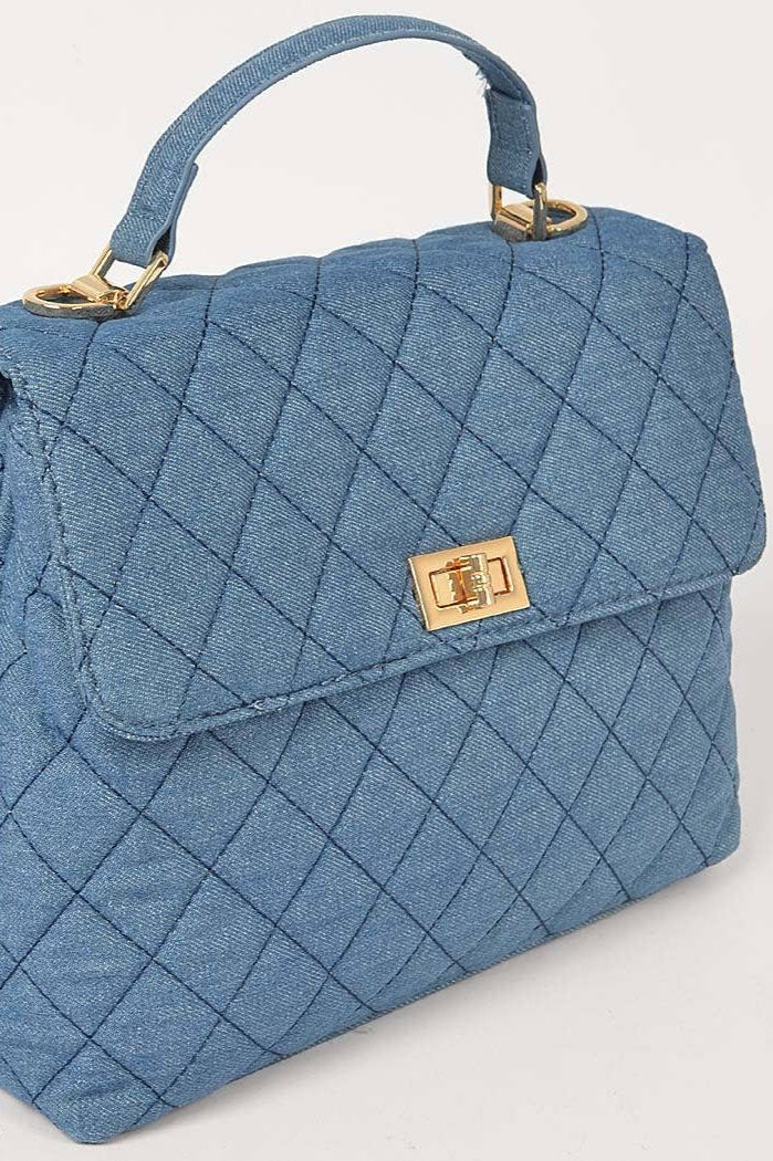 Tessa  Quilted Denim Top Handle Crossbody Bag | Uniquely Claudia Boutique 