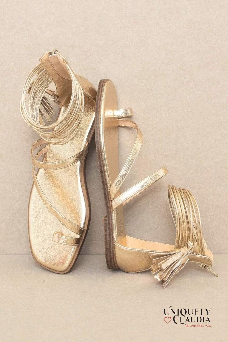The Abril Strappy Metallic Gold Sandals | Uniquely Claudia Boutique