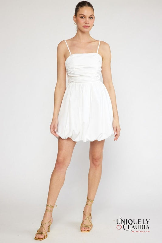 Theresa Spaghetti Strap Ruched Bubble Mini Dress | Uniquely Claudia Boutique