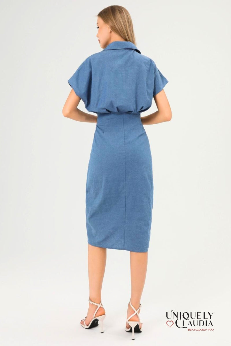 Tiana Short Sleeves Waist Tie Daily Midi Dress