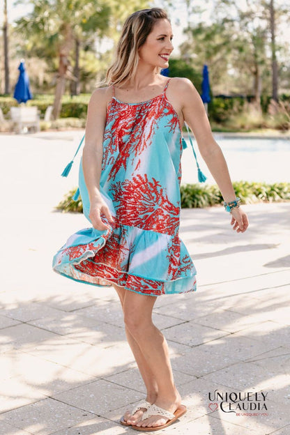 Beach Dresses | Tonia Coral Spaghetti Strap Beach Dress | Uniquely Claudia Boutique