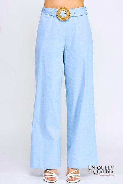 Topaz Belted Straight Cut Pants | Uniquely Claudia Boutique