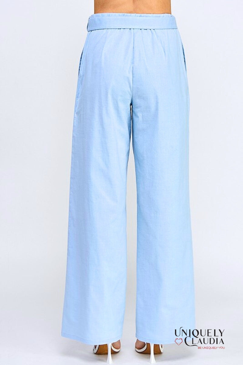 Topaz Belted Straight Cut Pants | Uniquely Claudia Boutique