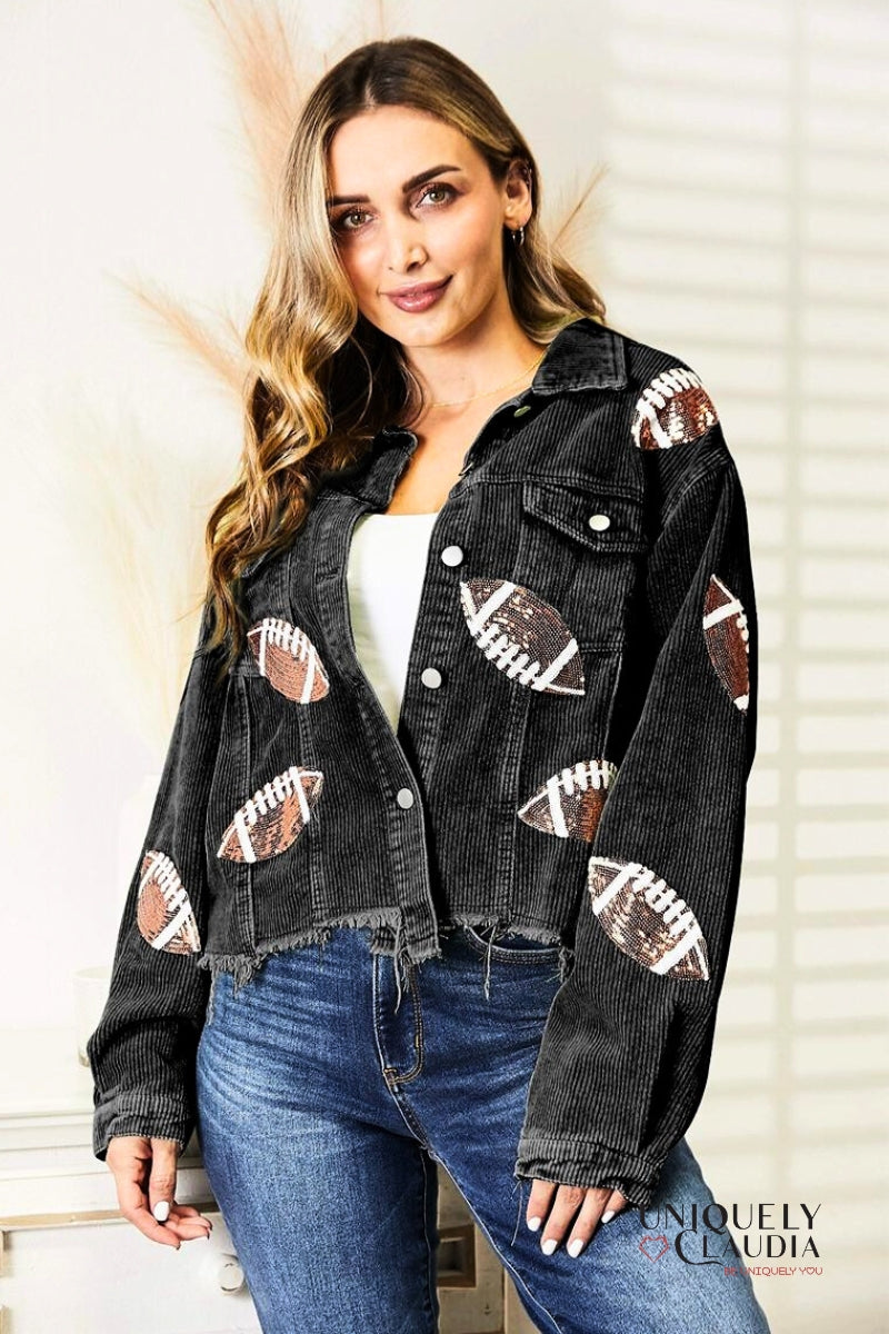 Touch Down Sequined Black Corduroy Jacket