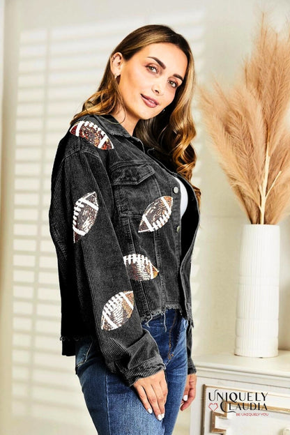 Touch Down Sequined Black Corduroy Jacket