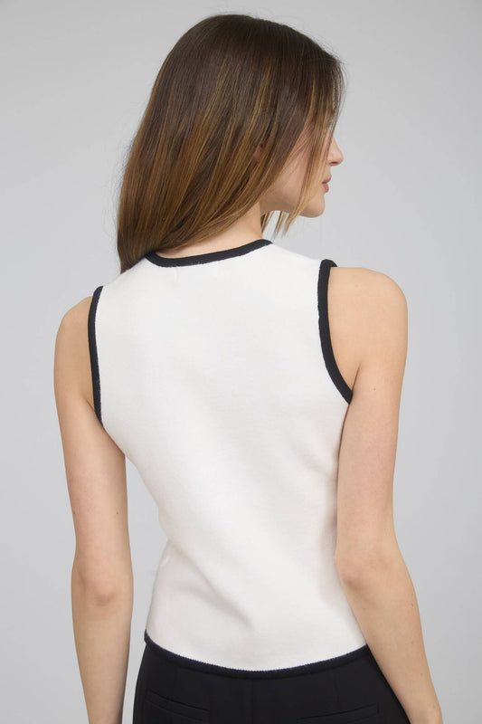 Tracy Contrast Trim detail Gold Button Knit Vest | Uniquely Claudia