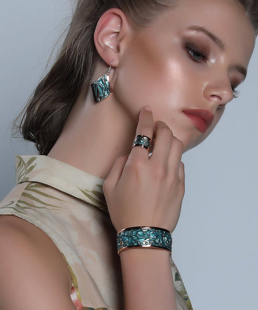 Turquoise Color Waved Copper Jewelry Set
