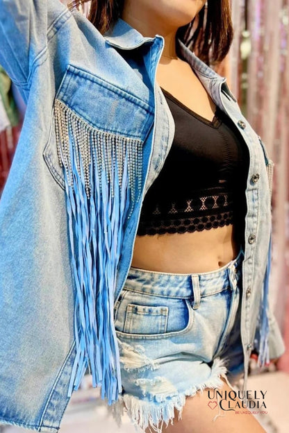 Tyra Double Fringe Denim Jacket