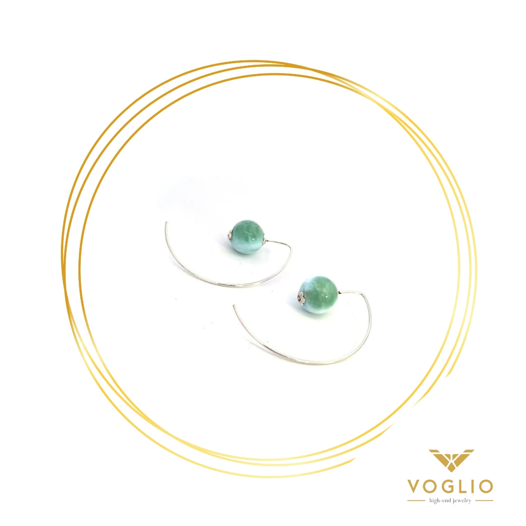 VOGLIO: Moon Hoop Sterling Silver Larimar Earrings | Uniquely Claudia Boutique 