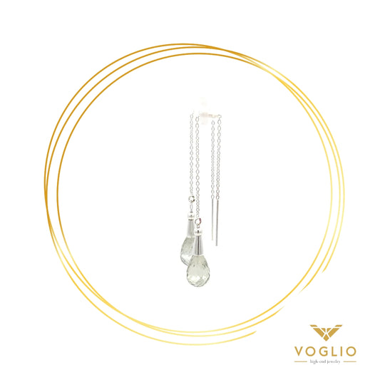 VOGLIO: Prasiolite Briolette Threader Sterling Silver Earrings | Uniquely Claudia Boutique