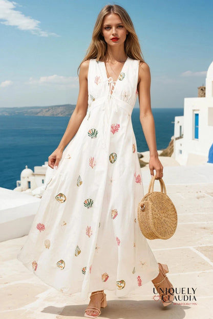 Veronica Seashell Embroidered Maxi Dress | Uniquely Claudia 