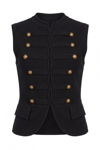 Vivienne Military Button Black Knit Vest