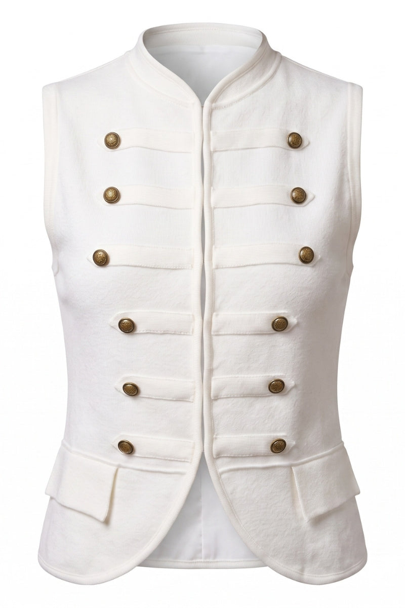 Vivienne Military Button Off-White Knit Vest