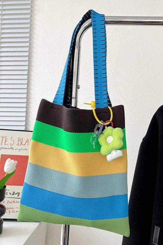 Weave Contrast Rainbow Striped Tote Bag | Uniquely Claudia Boutique