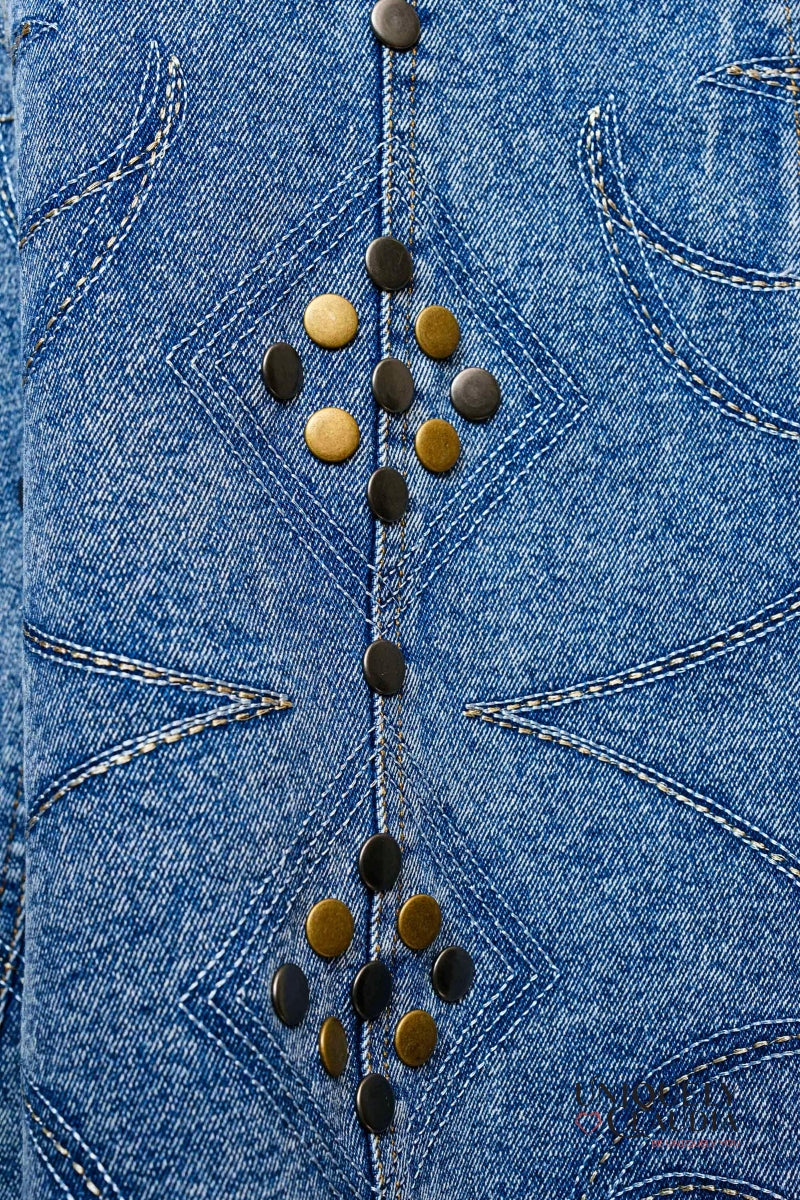 Wendy Studded Western Buckle Medium Wash Denim Dress