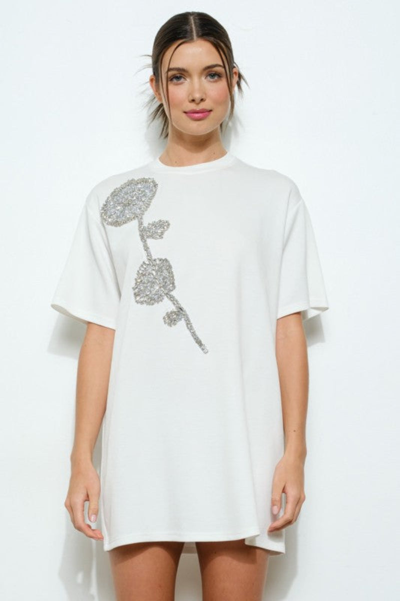 Yanira Embellished Flower T-Shirt Dress - Uniquely Claudia Boutique