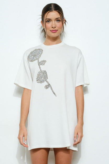 Yanira Embellished Flower T-Shirt Dress - Uniquely Claudia Boutique