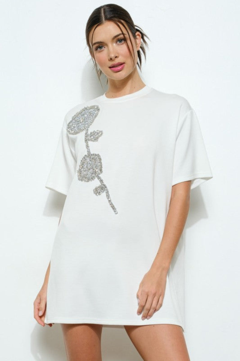 Yanira Embellished Flower T-Shirt Dress - Uniquely Claudia Boutique